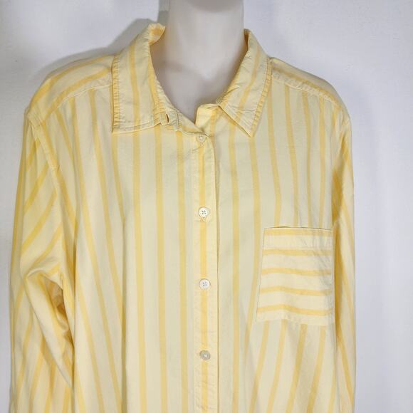 LOFT Womens Striped Tunic Shirt Poplin Oversized Pocket Yellow Button Size XL - Picture 3 of 9